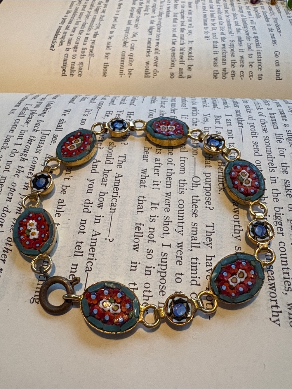 Vintage Red and blue Mosaic Micro-Glass Bracelet signed Italy